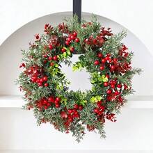 1pc 40cm Christmas Wreath With Red Berries - Artificial Eucalyptus Leaves Door Hanging, Suitable For Indoor And Outdoor Holiday Decorations, Front Door Garland, Home Wall Decoration Home Decor Christmas Decorations Room Decor