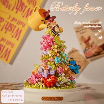 1070pcs Rotating Flower Blossom Building Block Decoration Set, DIY Butterfly Flower Delicate Gift, Suitable For Valentine's Day, Thanksgiving, Christmas And Friends' Birthdays