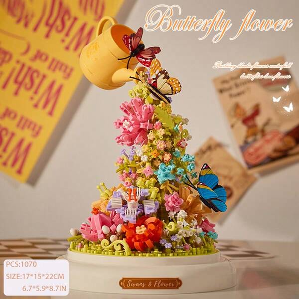 Conjunto de blocos de construção de flores giratórias com 1070 peças, presente delicado de flor de borboleta faça você mesmo, adequado para o Dia dos Namorados, Ação de Graças, Natal e aniversários de amigos