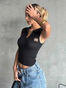 Blusa Top mujer Polo de Punto en colores Elegancia y Frescura para tu Look Casual - Negro - Ver 2