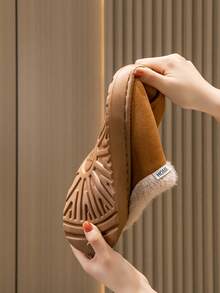 Sandal Bulu Unisex, Sandal Dalam Ruangan Anti Selip Hangat Nyaman Warna Polos Berbulu dengan Ujung Tertutup, Cocok untuk Musim Gugur/Musim Dingin - Khaki - View 6