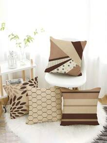 Họa tiết hình học cổ điển Y2K, Nhiều kích cỡ, Cảm giác mềm mại như nhung, Trang trí nhà sang trọng, Khóa kéo ẩn, Vỏ đệm, Thích hợp cho phòng khách, phòng ngủ, xe hơi, văn phòng, 4 chiếc (Không bao gồm ruột gối) - Màu Khaki - Xem 1