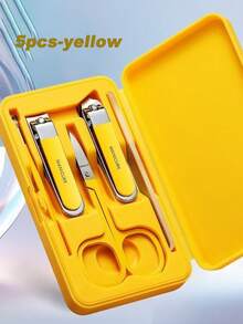 6pcs Portable Nail Clipper Set, Available In Yellow, Green, White, Convenient Nail Care Tools