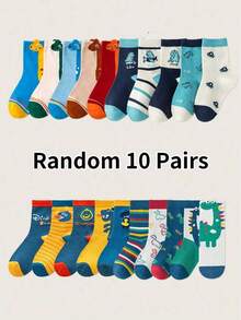 10 Pairs Random Mixed Color Cartoon Dinosaur Socks For Boys And Girls, Daily Wear - Multicolor - View 7