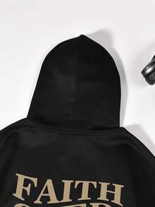 Streetwear Hoodie Print Graphic Sweatshirt-Men's Letter Graphic Hoodies Long Sleeve Faith Over Fear Hoodies Pullover Sweatshirt StreetwearBack To School Hoodie Teen, A Great Gift For Your Boyfriend - 黑色 - 查看 6