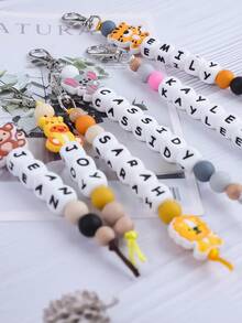 定制可爱笑脸、小动物、硅胶印花珠子、英文字母串珠钥匙扣、定制名字、定制礼物、定制钥匙扣、定制包包挂饰 - 表情+字母 - 查看 7