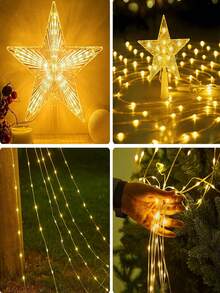 Solar Waterfall String Lights,Christmas Tree Lights Outdoor Waterproof,Garden Light String ,9 Strands,2m 200leds 3m 290leds Christmas Tree With Topper Star Lights String ,8 Modes Atmosphere Light, Fairy Lights For Garden, Wedding, Tree, Wall, Party Christmas Decoration(Warm White/Multicolor)