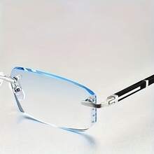 1 Pair Of Men's Smart Zoom Glasses| Vintage Frameless PC Frame Automatic Adjustment +1.5 To -2.0 Degrees Scratch-Resistant And Drop-Resistant Lightweight Design All-Day Comfort Vision Aid Glasses Polycarbonate Lenses - 藍色 - 智慧變焦 - 查看 5