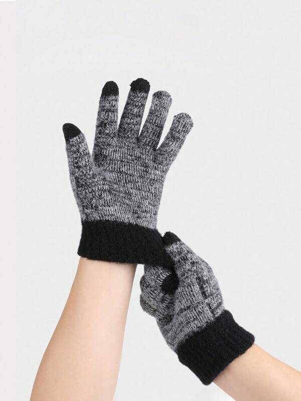 1 para zimowych, grubych, ciepłych i ocieplanych rękawiczek dla mężczyzn i kobiet, odpowiednich do aktywności na świeżym powietrzu, takich jak jazda na rowerze i narciarstwo, z termiczną dzianiną zapewniającą ciepło. Ciepłe na zimę.