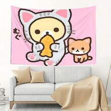 ZLIENSZUS R-Rilakkuma Minimalist Wall Hanging Tapestry - Cute Cartoon Cat Design With Pastel Pink Background,  Soft Terry Cloth Fabric, Horizontal Home Office Decor For Calm Work Environment, Machine Washable, Cat Canvas Wall Art,  Study Room Decoration, Playful Design, Durable Polyester, Highquality Print, Kawaii Lovers - Nhiều màu - Xem 4