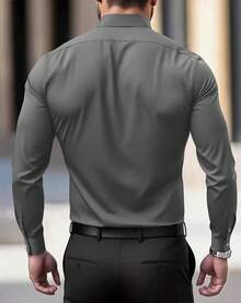 Men's Wrinkle Dress Shirts Formal Long Sleeve Button Down Wedding Business, Style - Dark Grey - View 2