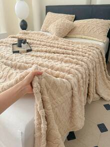 1 件米色波西米亚风格毛毯，塔夫绸提花仿羊羔绒毛毯，柔软轻盈透气保暖两用床罩/披肩，适用于客厅、卧室、宿舍、家具装饰，四季皆宜，小尺寸可用作沙滩巾 - 卡其色 - 查看 2