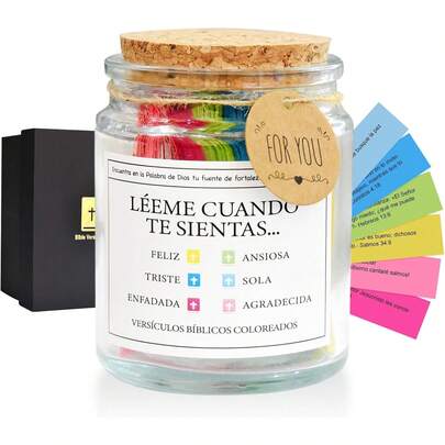 Tarro de Versículos Bíblicos en Español - 90 Citas Biblia Inspira en Español, Frasco de Versículos Bíblicos con Tapa de Corcho Natural, Ideal para Regalos Biblia de Estudio para Mujeres