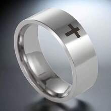 1pc Unisex Stainless Steel Cross Ring, Faith Engagement Wedding Commitment Ring