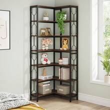 LITTLE TREE Corner Shelf, 7-Tier Industrial Corner Bookshelf, 78.7 Inch Tall Storage Organizer, Wood And Metal Etagere Bookcase, Freestanding Display Shelf For Living Room, Kitchen, Home Office, Rustic Brown - 棕色 - 查看 3