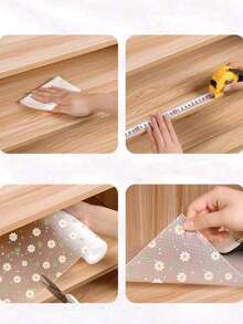 1 rollo de revestimiento de gabinete de cocina con patrón de margaritas, revestimiento de cajón antiadherente, revestimiento de gabinete antideslizante, revestimiento de refrigerador lavable de EVA, almohadilla de refrigerador fácil de cortar, decoración del hogar, fiesta y almacenamiento navideño