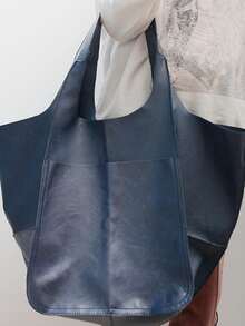 New Autumn And Winter Fashion Super Large Capacity Tote Bag Women's Niche Shoulder Portable Retro Retro Large Bag Simple Slouchy Style Commuting Travel Shopping Shopping Bag Leisure Travel Luggage Bag Going Out Armpit Bag Versatile Multi-Color Brown, New Arrival Tote Bags For Woman - 寶藍色 - 查看 6