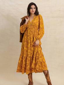 Rusttydustty Vestido romántico de mujer estilo bohemio con cuello en V, encaje y flores multicolor, adecuado para bodas, San Valentín, Año Nuevo y otras ocasiones, también apropiado para uso en fiestas