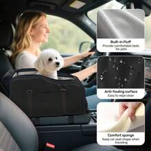 Portable Dog Car Seat For Small Dogs - Pet Booster Seat With Fixed Leash, Adjustable Straps, Storage Pocket - Center Console Puppy Car Seat For Travel, Support Pet Up To 12lbs