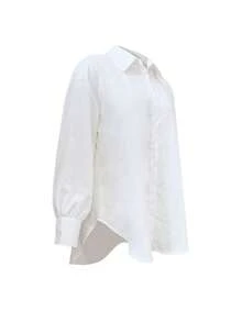 Women Modest Long Sleeve Plaid Shirt Collar Button Front Regular Top In Woven Fabric - White - View 5