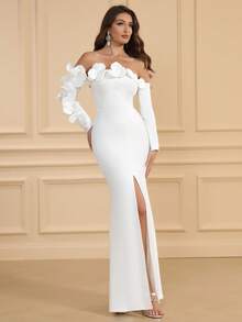 LOVE Aing Women's Handmade 3D Floral Bustier Long Sleeve Split Hem Sexy Backless Cocktail Bandage Dress, Elegant For Prom, Wedding Guest, Birthday, Graduation Ceremony, Formal Dinner, Homecoming