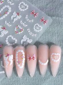 5D Rose Fruit Cream Nail Stickers 2pcs White Pink Rose Flower Strawberry Cherry Bow Sweetheart Chain Glasses Mask Birthday Cake Cream Design DIY Self-Adhesive Gel Polish Charm Manicure Decal Sliders Nail Art Decoration