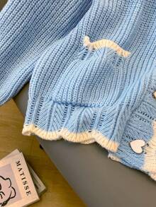 JIANHU Casual V-Neck Loose Short Knit Cardigan, Spring/Autumn - New Blue - View 7