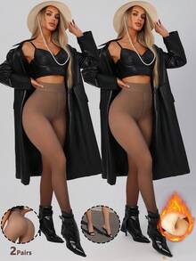 2件装女士加厚保暖连裤袜，柔软舒适，适合圣诞节、万圣节及5-15℃日常穿着 - 彩色 - 查看 8