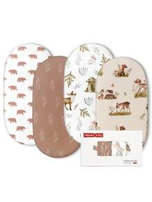 GLLQUEN BABY 4件套婴儿床单，透气柔软贴身床垫保护套，弹性旅行婴儿床品，时尚花卉图案，男女宝宝通用，32英寸 x 16英寸（小熊图案），Oeko-Tex认证 - 熊 - 查看 10