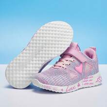 Kids' Lightweight Breathable Mesh Sneakers, School/Running Shoes, Hook-And-Loop Closure, Comfortable & Easy To Wear, Spring/Autumn - Pink - View 2