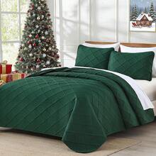 Yiran - Juego de edredón de color beige, tamaño, ligero, diseño de ondas ultrasónicas, colcha de microfibra suave para todas las estaciones, estilo moderno, juego de funda de cama de 3 piezas - Diamante verde esmeralda - Ver 2