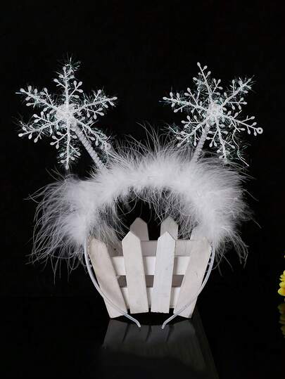 可爱的圣诞雪花羽毛头带 - 节日红白设计，闪闪发光的雪花，非常适合派对、节日和冬季庆祝活动，节日头带 | 冬季仙境头带 | 棉混纺头带