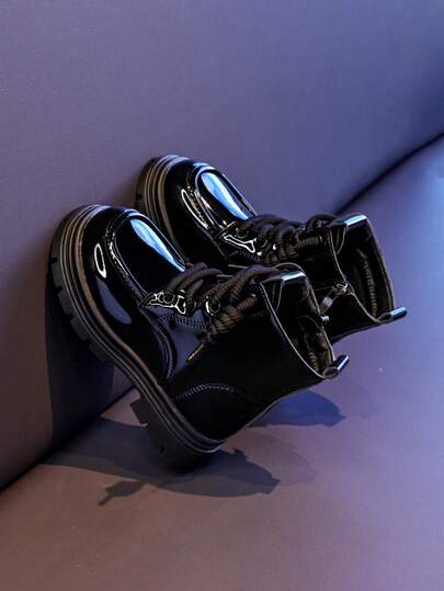 Girls' Boots, New Autumn/Winter Kids Short Boots, Non-Slip Thick Sole Mid-Calf Leather Boots, Fashion Versatile Boys' Beige Mid-Calf Boots, Student Baby Motorcycle Boots, High-Top Princess Campus Shoes