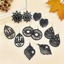 6 perechi de cercei cu pandantiv din lemn, stil boem vintage, design unic cu simboluri, textură naturală și formă artistică, întâlnire romantică, potriviți pentru petreceri și asortare zilnică, soare și model geometric distinctiv, cadou de bijuterii pentru femei, cercei la modă pentru toamnă/iarnă