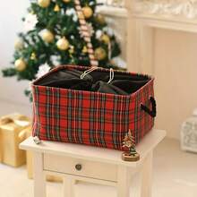 Red Plaid Foldable Storage Basket With Handles - Square Fabric Organizer For Toys, Closets & Home (European & American Style)