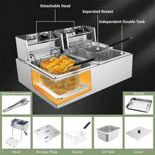 Freidora Aceite Eléctrica Plateado 3400 W Automática Industrial Acero Inoxidable Gran Capacidad 12 Lt - Plateado - Ver 5