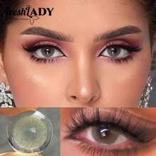 FRESH LADY زوج من العدسات اللاصقة الجمالية للعيون باللون الأخضر الليموني، عدسات ماكياج للحدقة، للارتداء اليومي، المواعدة، العمل، الاستخدام السنوي، 14.2 مم - بني - مشاهدة 12