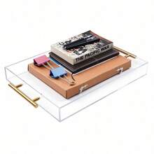 12"X16" Clear Acrylic Serving Tray With Golden Handles, Huge Capacity Sturdy Acrylic Tray For Coffee, Juice, Kitchen And Desk Organizer, Storage Tray (12"X16") - 白色 - 查看 4