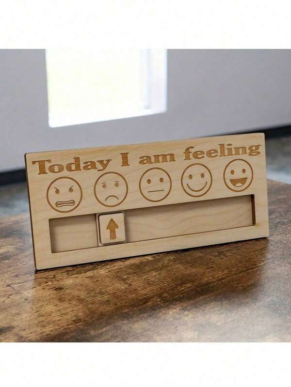 1pc Wooden Sentiment Sign With Changeable Mood Emoticons, English Text "Today I Am Feeling" - Creative Wooden Desktop Accessory For Daily Emotions Display, Craft Ornament Gift