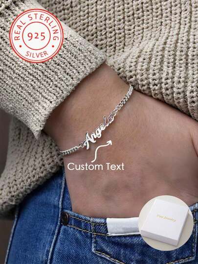 A 925 Silver Personalized Name Bracelet Custom Name Jewelry Silver Gold Name Bracelet Gift For Her Christmas Gift