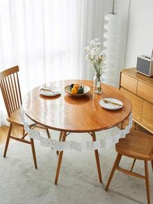 Przezroczysty plastikowy ochraniacz na obrus, okrągły, wodoodporny, winylowy pokrowiec na stół z tworzywa PVC z białą koronkową krawędzią, odporny na wycieki oleju pokrowiec na stół jadalny do kuchni i domu