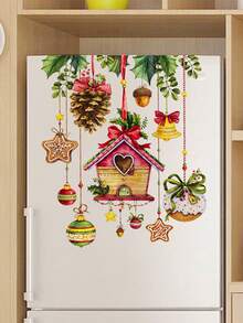 1 pieza Pegatina de plantas verdes navideñas para ventana, pegatina de vidrio con hojas de pino y bayas rojas, poinsettia, ramas de árbol de Navidad, pegatinas para ventanas, para decoración de fiestas navideñas, hogar, centro comercial, decoración de pared, decoración de habitación, decoración navideña, decoraciones navideñas para el hogar - Multicolor - Ver 10