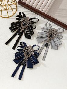 1 件优雅手工布艺丝带蝴蝶结胸针，闪亮合金宫廷徽章，优雅女士胸针，珠宝翻领别针，适合日常佩戴，适合场合的礼物 - 經典 - 查看 8