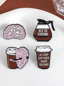 Kaffee-Kopf süße Brosche Metall Abzeichen Kleidungszubehör Anstecknadel vielseitiger Modeaccessoire, Kaffee Koffein - Verschiedenfarbig - Übersicht 2