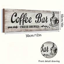 1pc, Retro "Coffee Bar" Wall Sign - Rustic Kitchen Decor, Fresh Brewed Theme, Buffet Board, Weathered Wood Design, Distressed White Background With Black Lettering, Coffee Cup Illustration, Perfect For Coffee Shops Or Home Decoration, Coffee Bar Accessories, 30*10cm(12*4inch)