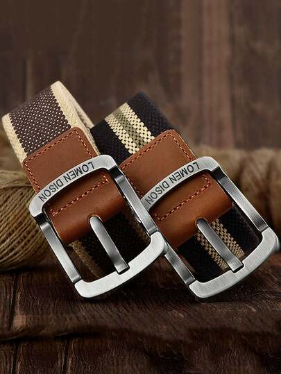 مجموعة 2 قطعة حزام كانفاس بتصميم ثنائي اللون، حزام كاجوال وأعمال مناسب للجنسين