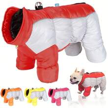 Pet Thermal Four-Legged Clothing, Warm Clothes Small Dogs, Insulated Dog Jackets, Reflective Winter Four-Legged High-Neck Dog Jackets, Windproof Pet Thermal Wear (Suitable Medium And Small Dogs) - 玫紅色 - 查看 10