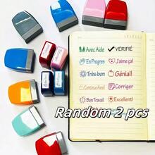 2pcs Colorful French Teacher Evaluation Stamp, Automatic Ink-Emitting Stamp – Ideal For Grading Home Assignments, Collecting Parent Signatures, Motivating Students, And Rewarding Good Behavior. Perfect For Back-To-School Supplies, And Ideal Gifts For Thanksgiving, Christmas, And Saudi National Day Celebrations.