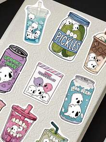 50 pièces Autocollants alimentaires fantômes pour cahier, journal, agenda, guitare, violon, bagage, armoire, skateboard, casque, décoration de moto, cadeau de rentrée scolaire, décoration d'Halloween