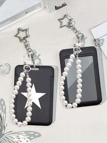 Porte-carte pendentif étoile noir et blanc, pendentif perle, design pentagramme, peut être utilisé comme charm de sac, porte-clés, peut contenir carte d'identité, cartes de crédit, photos, cartes d'accès, fonction de protection, convient pour un usage quotidien, décoration, ou comme cadeau pour les amis, la famille, l'amoureux, idéal pour la Saint-Valentin, l'anniversaire, la fête des mères, la rentrée des classes - Multicolore - Voir 14